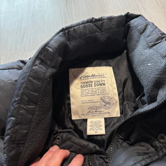 Men's Eddie Bauer Premium Quality Goose Down Black Parka Puffer Jacket Sz Medium - Picture 5 of 8